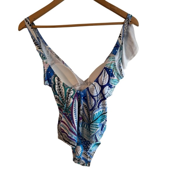 New! Profile By Gottex Tropic Boom V-Neck Surplice Ruffle One Piece Swimsuit - Picture 4 of 8